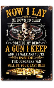 Now I Lay Me Down To Sleep Sign Metal Aluminum Protect Funny Warning Trespassing - Picture 1 of 5