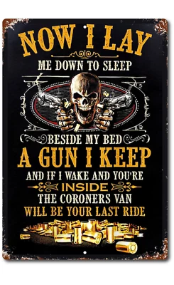 Now I Lay Me Down To Sleep Sign Metal Aluminum Protect Funny Warning Trespassing - Image 1 of 4