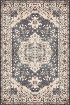 Alfombra tradicional azul medallón - Alfombra turca - Alfombra lavable - Antideslizante Foto 1 de 4