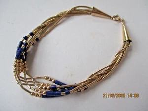 VINTAGE 14 CT GOLD FILLED & LAPIS LAZULI BEADS BRACELET , 17.5 CM LENGTH - Picture 1 of 10