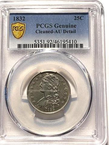 #A4720,PCGS Capped Bust Quarter Dollar Silver 1832 AU Detail Cover