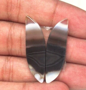 Natural Black Banded Agate Cabochon Fancy Matching Pair  loose Gemstone H 7938 - Picture 1 of 6