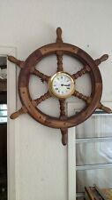 Vintage German Franz Hermle 8 Day Ships Bell Maritime Wood Wheel Wall Clock