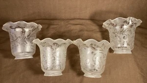 Juego de 4 lámparas de araña victorianas antiguas con pantalla de vidrio grabado aplique de luz - Imagen 1 de 18