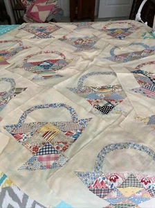 Basket Quilt Blocks Antique 1920's Set 14 Handsewn Appliqué Feedsack Novelty 17” - Picture 1 of 9