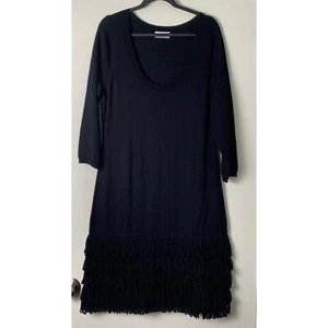 Weiche Umrandung Theodora Pullover Kleid schwarz Fransen Schleife unterer Saum Größe MT - Bild 1 von 9