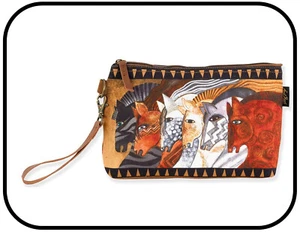Muñequera Laurel Burch #8515A "Marocan Yeguas" 9"x2.5"x6" Lona ~ Cremallera ~ Correa de cuero - Imagen 1 de 2