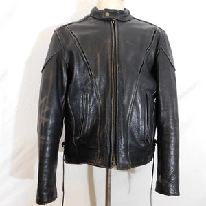 Fox Creek Mens XL 44 Black Leather Motorcycle Jacket Missing Liner Full Zip - Picture 1 of 12