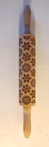 Ornate Christmas Rolling Pin Wood Carved Embossed Roller Snowflakes - Picture 1 of 3