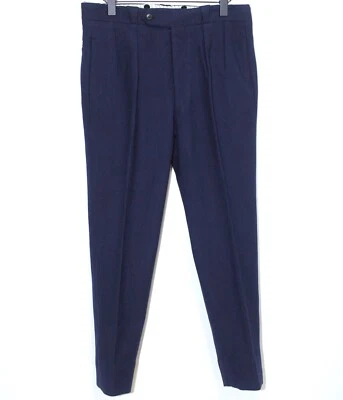 Pantalones de traje plisados franceses Rockabilly años 50 azul a rayas de lana hechos a medida W34 Foto 1 de 4