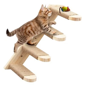Cat Wall Steps Cat Climbing Shelf Reversible Wall Mounted Wooden Four Step Ca... - Picture 1 of 6