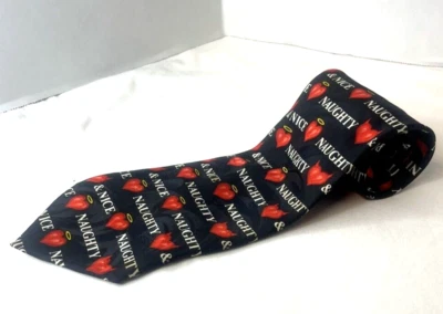 Addiction Men's Necktie Black Red Hearts White Naughty & Nice Design 4" x 60" - Image 1 of 4