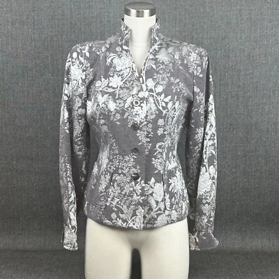 Anne Klein Floral Gray Cotton Blend Blazer Jacket 1-Button Size 6P - Image 1 of 4