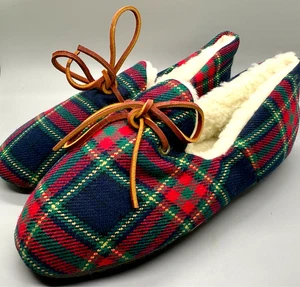 Women’s Daniel Green Comfy Red Plaid Wool Shearling Slippers Size 7 NIB - Picture 1 of 7