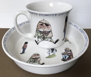Vtg 1980 Queen’s China Humpty Dumpty Childs Porcelain Bowl & Mug Cup Set India - Picture 1 of 17