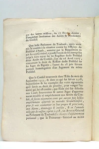 LIVRE ANCIEN RAPPEL PARLEMENT TOULOUSE SOUMISSION GRAND CONSEIL ROI 1776 - Imagen 1 de 4