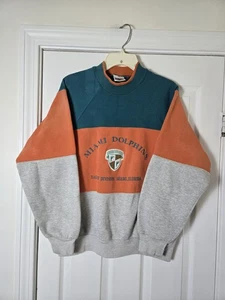 Vintage Nutmeg Miami Dolphins Sweatshirt Mens Medium 90s NFL Pullover Crew Neck - Picture 1 of 3