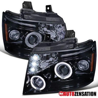 Fit 2007-2014 Chevy Avalanche Tahoe Suburban Smoke LED Halo Projector Headlights - Image 1 of 4