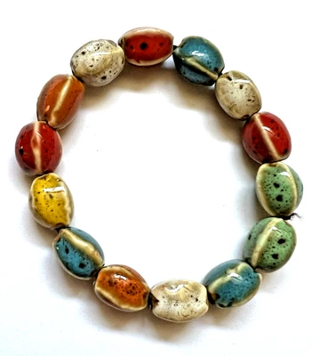 Pulsera Grande Gruesa Tribal Boho Multi Cuentas Cuentas Cerámica Esmaltada 47 Foto 1 de 4