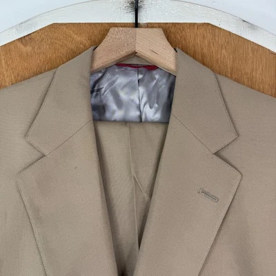 Jos A Bank Suit Mens 45R Tan 3 Button Wool Vintage Canvased Pants 40x29 Flat - Image 1 of 4