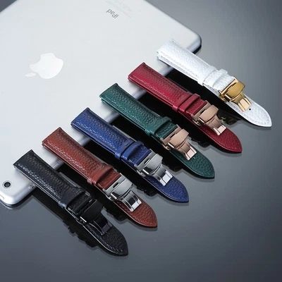 Pulseira de relógio de couro genuíno unissex substituição fivela borboleta 12-24 mm - Imagem 1 de 4