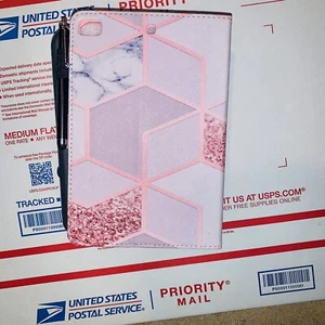 ipad mini case 2/ 3/4/5, Pink Geometric Wallet and pen - Picture 1 of 4