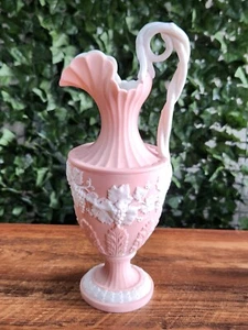 VGC: VINTAGE ENGLISH PARIAN WARE PINK AND WHITE PITCHER - GRAPES AND LEAVES - Picture 1 of 10