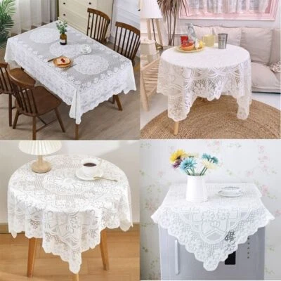 White Vintage Embroidered Lace Tablecloth Doily Dining Table Cover Wedding Party - Image 1 of 4