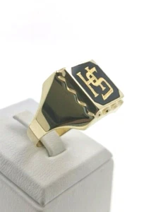 Signet Ring Men's Onyx 14 Karat 585 Gold 7.4 Gram Ring Size 69 - Picture 1 of 7