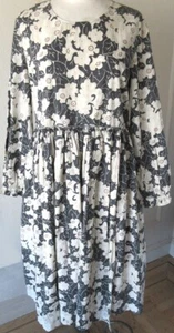 Ewa i Walla White on Black Flower Print Cotton Dress w/ Eyelet Hem PRICE REDUCED - Picture 1 of 4