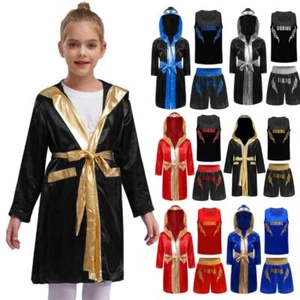 Kids Boys Suit Cloak Outfit Satin Set Robe Uniform Boxer Shorts Exercise Vest - Picture 1 of 46