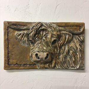 Scottish Highland Cow Ceramic Tile Handmade Pet Portrait In Stock Alexander Art