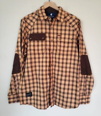 Camisa Rocawear Abotonada Manga Larga Talla XL Amarillo Marrón Rojo Parche Codo a Cuadros Foto 1 de 4