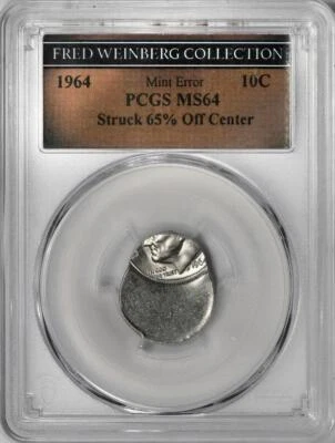 1964 PCGS MS64 Fred Weinberg Collection 65% Off Center Silver Dime Mint Error - Image 1 of 4