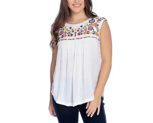 NEW OSO Casuals Woven Sleeveless Floral Embroidered Top in Coral or White - Picture 1 of 6