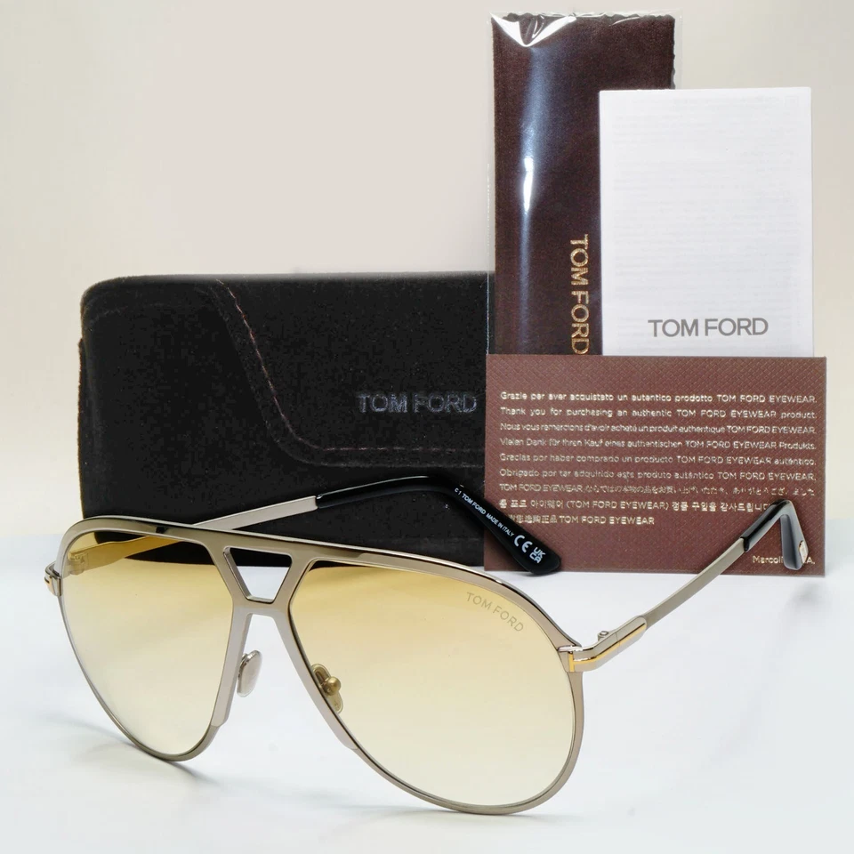Tom Ford Sunglasses Xavier Silver Gold Yellow Unisex Large FT1060 TF 1060 16F