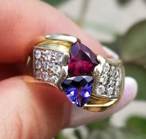 2.38TCW Garnet Iolite Diamond Heavy14k yellow gold ring - Picture 1 of 13