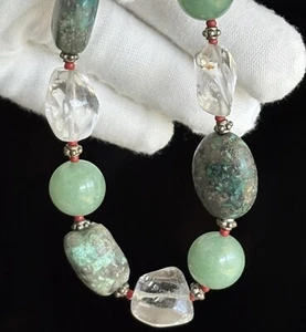 925 Sterling Silver Turquoise Jadeite Quartz Coral Toggle Bracelet 9” LOVELY 47g - Picture 1 of 19