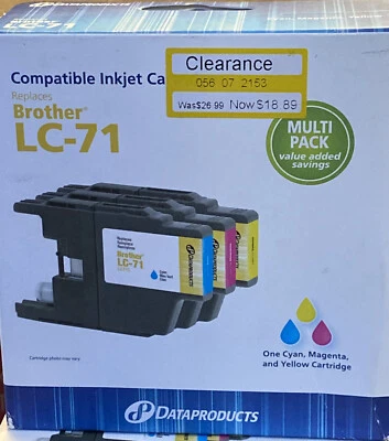 3 INDIVIDUAL PACKS Cyan/Magenta/Yellow 3-Pack Standard Ink Cartridges - LC71 Ink - Image 1 of 4