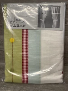 IKEA Children's Pair of Curtains w/Tie-Backs 2 Panels Green White Red 47x98” New - Picture 1 of 6