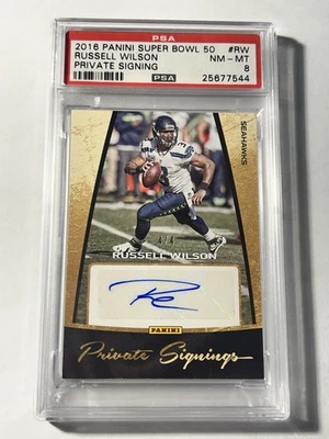 Panini Super Bowl 50 Russell Wilson 2016 autógrafo 4/4 PSA 8 firma privada Foto 1 de 2