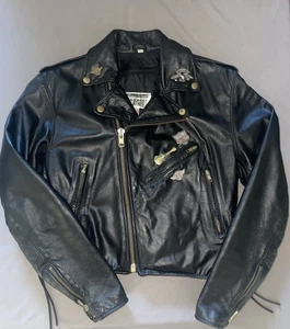 Dallas Leder Biker Jacke Damen 10 schwarz Reißverschluss Motorrad Lady Harley Davidson - Bild 1 von 12