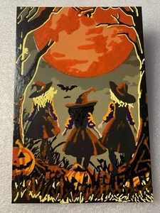 Ornament Halloween 3 Hexen orange Vollmond handbemalt Holz Ornament #130 - Bild 1 von 3