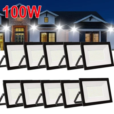 CERBIUT 10Pack 100W Watt LED Flood Light Garden Outdoor Lamp Yard Security Spotlight