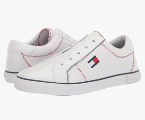 NWT Tommy Hilfiger Ewon Slip-On 8.5 White Red Blue Laceless Pu Leather Sneakers - Picture 1 of 5