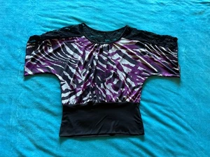 B WORKS ~ Black & Purple Zebra Lace Batwing Blouse Top Size SMALL S - Picture 1 of 3