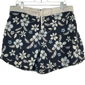 Vtg Y2K Catalina Board Short Men XL 4.5" Nylon Unlined Blue Hawaiian Floral - Picture 1 of 12