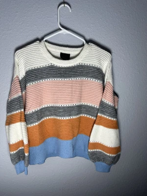 Lumiere Women's Sweater Oversized SMALL Crewneck Colorful Pastel Stripe PATTERN - Image 1 of 3