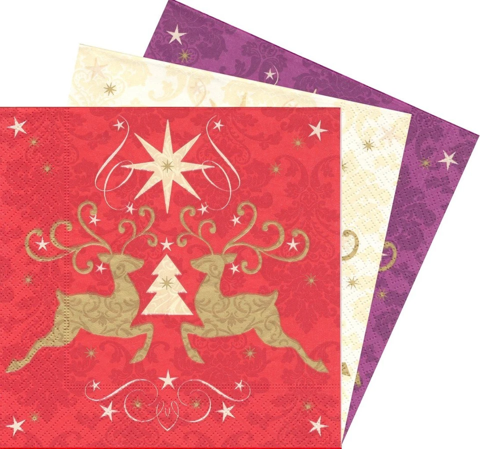 Lot de 2 Serviettes en papier Cerf Noël Decoupage Collage Decopatch