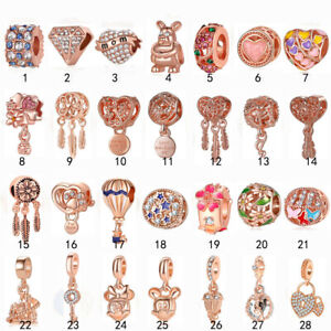 10pcs European Rose Gold Charm Beads suit 925 Bracelet Necklace Pendant Chain